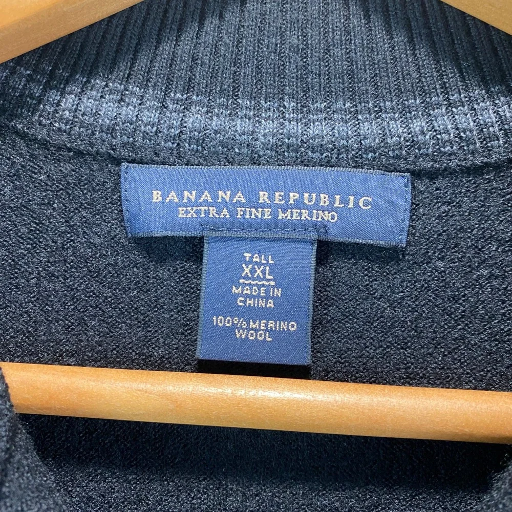 Banana Republic Extra Fine Merino Wool Quarter Zip Men L Black Utility Pocket
